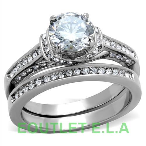 1.77CT CZ STAINLESS STEEL WEDDING SET-size 9/10